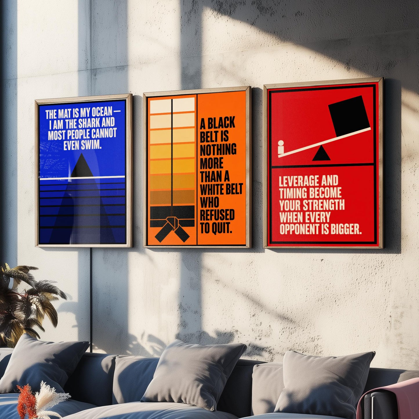 Jiu Jitsu Quotes Set of Three Art Prints - 3 Bauhaus BJJ Posters - Minimalist Martial Arts Wall Art Illustration V1
