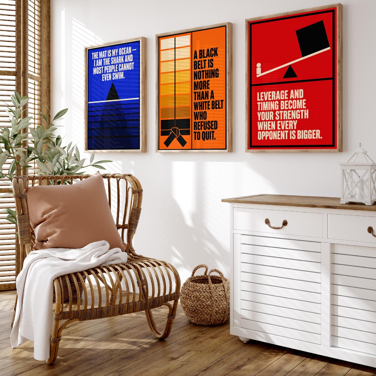 Jiu Jitsu Quotes Set of Three Art Prints - 3 Bauhaus BJJ Posters - Minimalist Martial Arts Wall Art Illustration V1