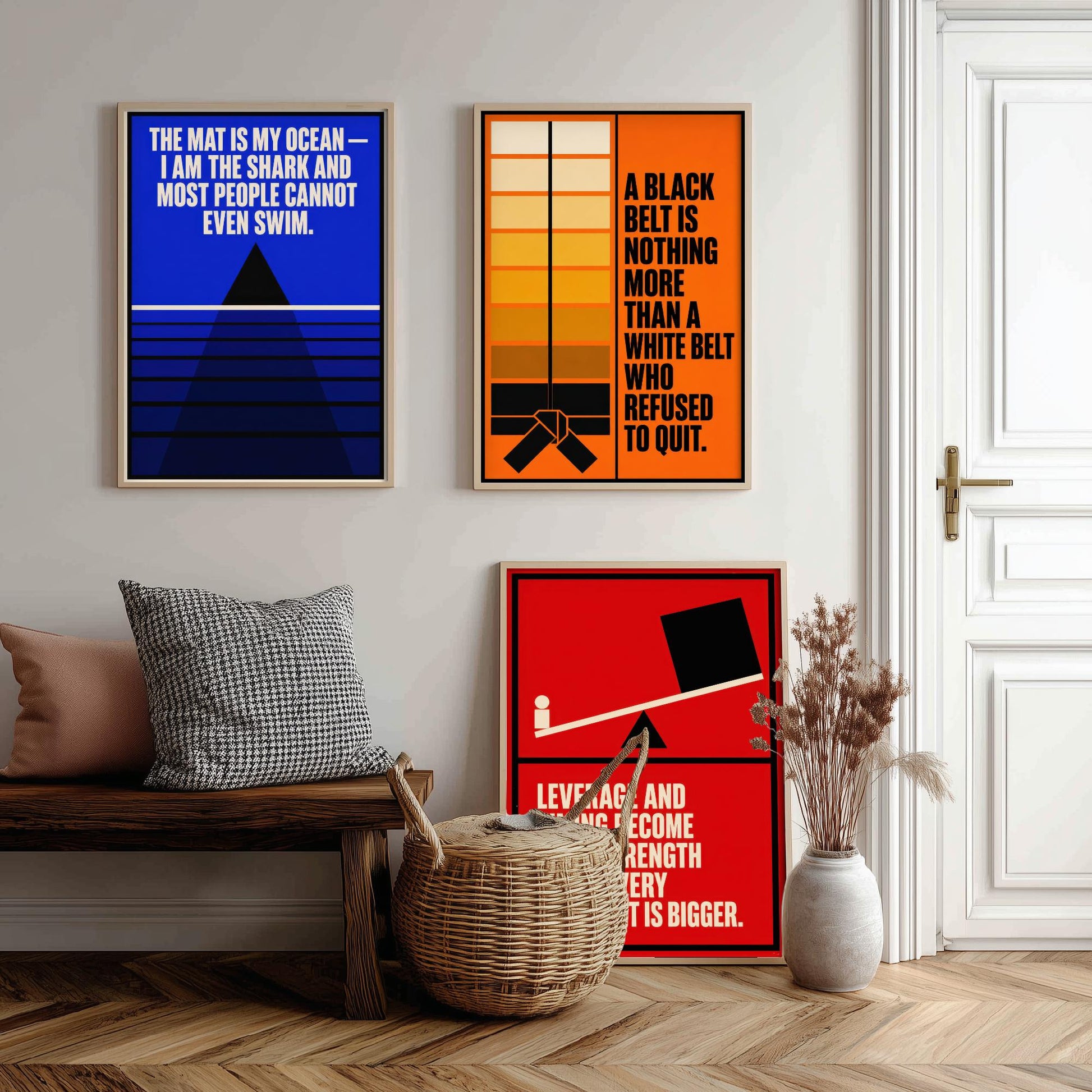 Jiu Jitsu Quotes Set of Three Art Prints - 3 Bauhaus BJJ Posters - Minimalist Martial Arts Wall Art Illustration V1