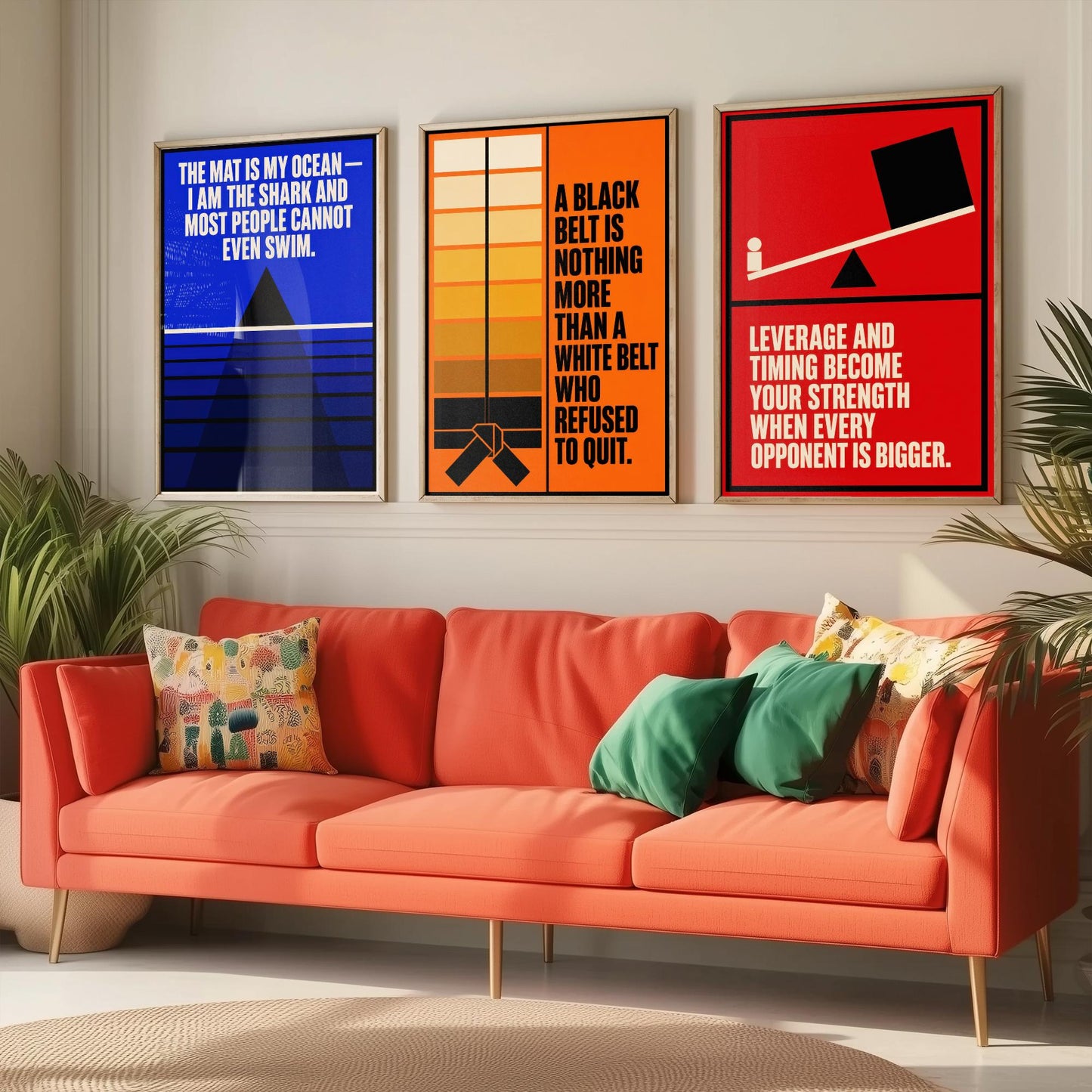 Jiu Jitsu Quotes Set of Three Art Prints - 3 Bauhaus BJJ Posters - Minimalist Martial Arts Wall Art Illustration V1