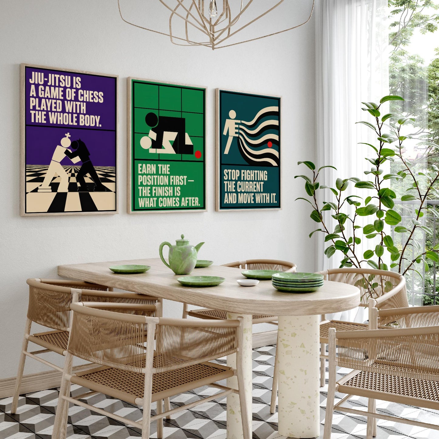 Jiu Jitsu Quotes Set of Three Art Prints - 3 Retro Bauhaus BJJ Posters - Minimalist Martial Arts Wall Art Illustration V2