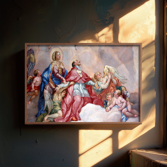 Johann Michael Rottmayr - Intercession of Charles Borromeo Supported by the Virgin Mary (c. 1730) - Baroque Painting Print - Angels Poster