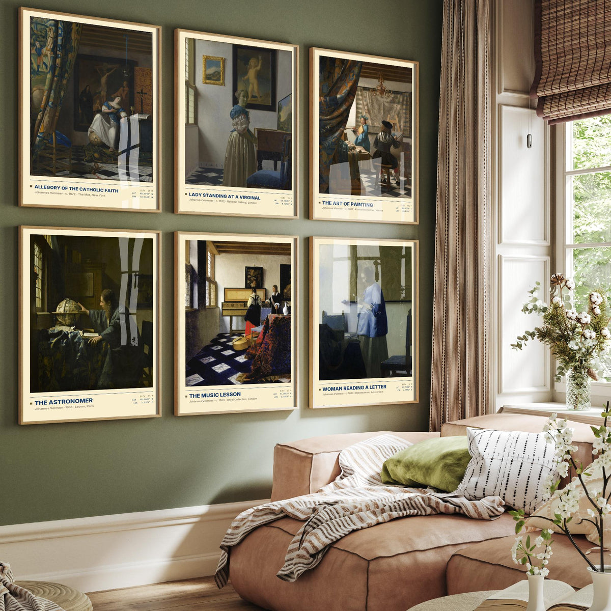 Set of Six Johannes Vermeer Paintings - 6 Dutch Golden Age Art Prints - The Astronomer, The Art of Painting, The Music Lesson Poster Set