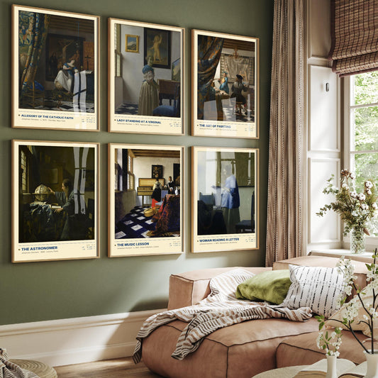 Set of Six Johannes Vermeer Paintings - 6 Dutch Golden Age Art Prints - The Astronomer, The Art of Painting, The Music Lesson Poster Set