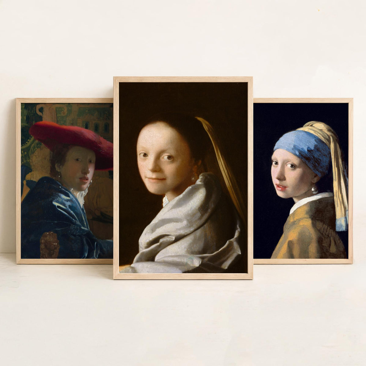 Johannes Vermeer Set of Three Art Prints - Girl with a Pearl Earring, Girl with a Red Hat, Study of a Young Woman - Painting Poster