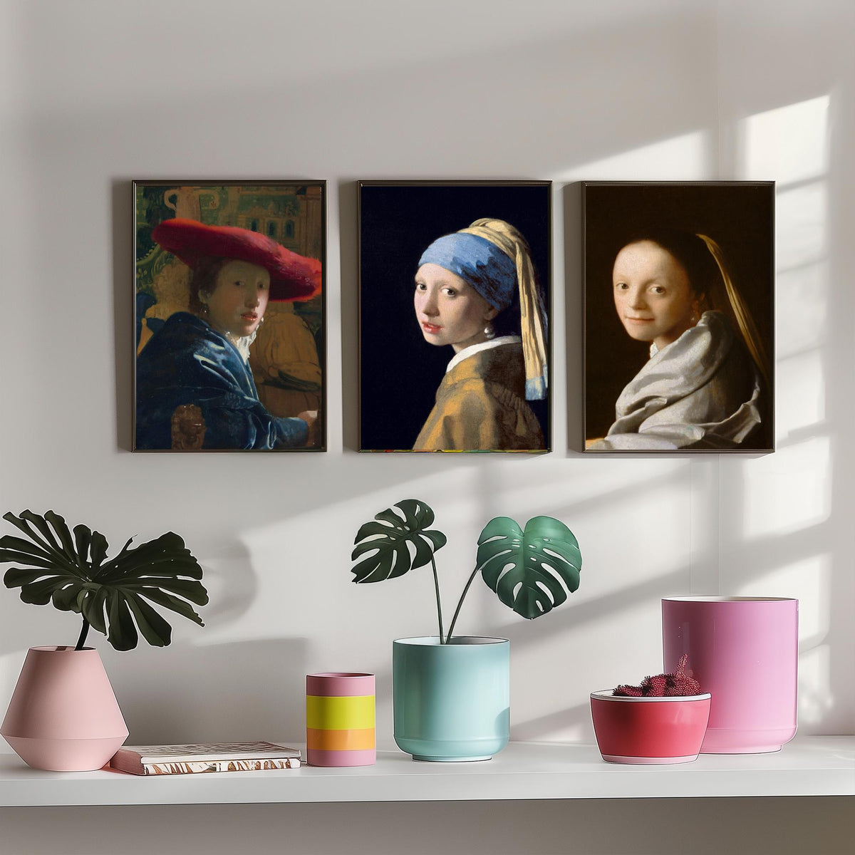 Johannes Vermeer Set of Three Art Prints - Girl with a Pearl Earring, Girl with a Red Hat, Study of a Young Woman - Painting Poster