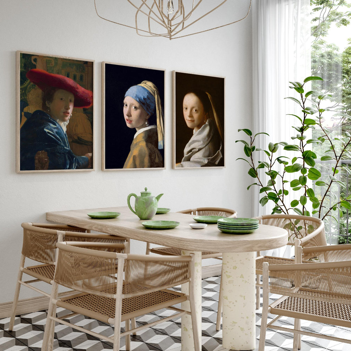 Johannes Vermeer Set of Three Art Prints - Girl with a Pearl Earring, Girl with a Red Hat, Study of a Young Woman - Painting Poster
