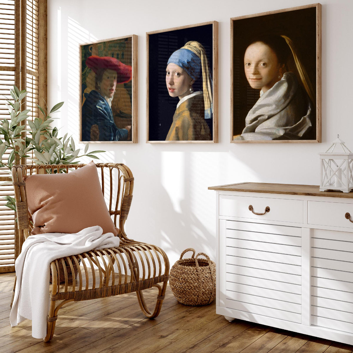 Johannes Vermeer Set of Three Art Prints - Girl with a Pearl Earring, Girl with a Red Hat, Study of a Young Woman - Painting Poster