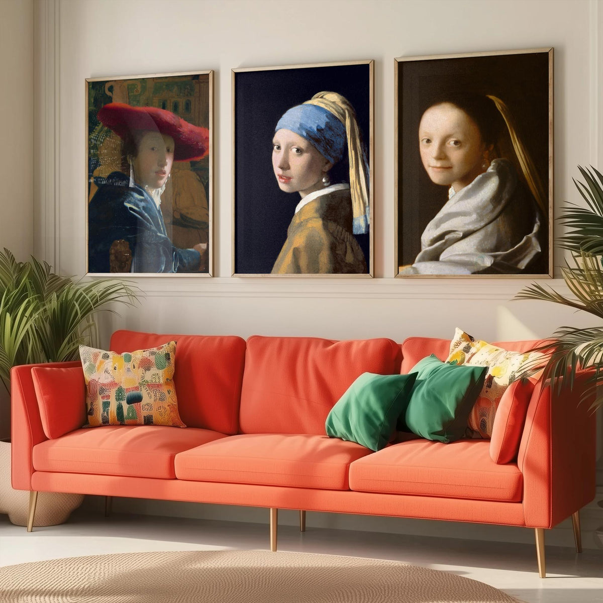 Johannes Vermeer Set of Three Art Prints - Girl with a Pearl Earring, Girl with a Red Hat, Study of a Young Woman - Painting Poster
