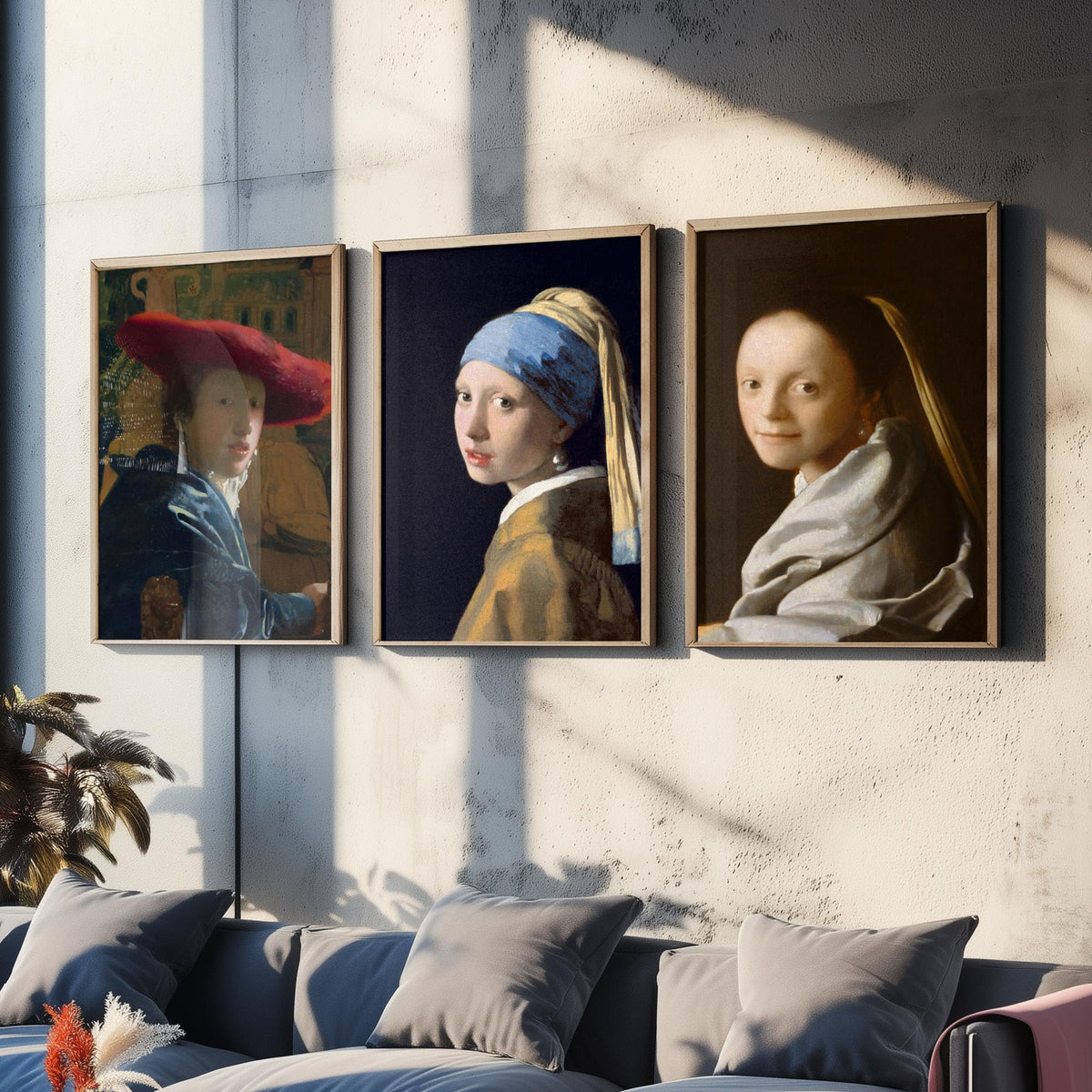 Johannes Vermeer Set of Three Art Prints - Girl with a Pearl Earring, Girl with a Red Hat, Study of a Young Woman - Painting Poster