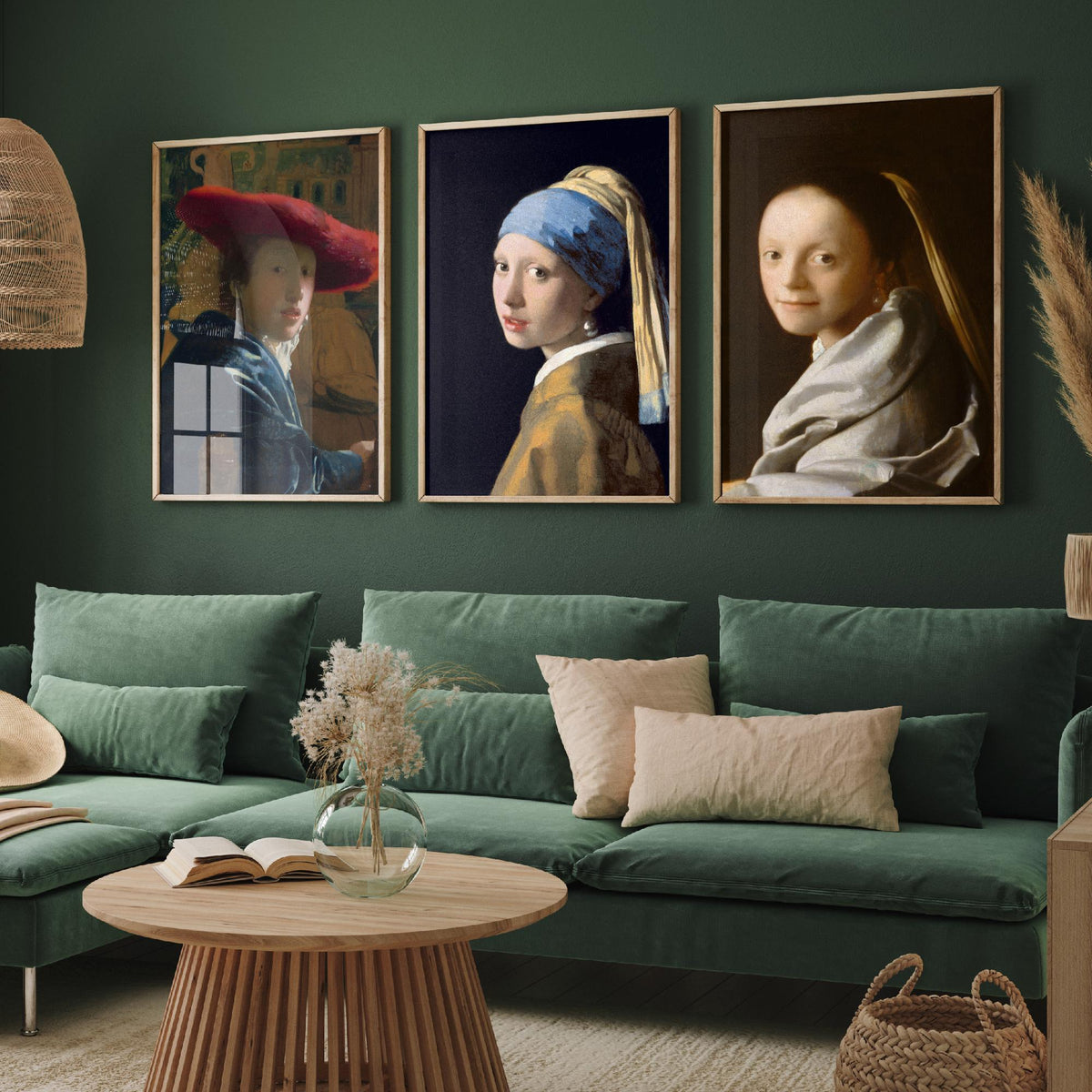 Johannes Vermeer Set of Three Art Prints - Girl with a Pearl Earring, Girl with a Red Hat, Study of a Young Woman - Painting Poster