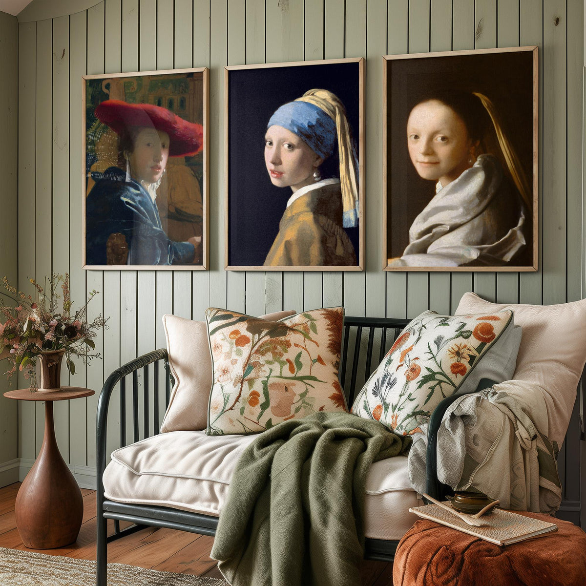 Johannes Vermeer Set of Three Art Prints - Girl with a Pearl Earring, Girl with a Red Hat, Study of a Young Woman - Painting Poster