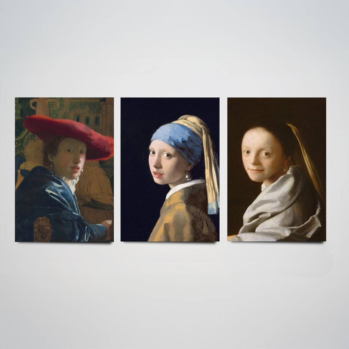 Johannes Vermeer Set of Three Art Prints - Girl with a Pearl Earring, Girl with a Red Hat, Study of a Young Woman - Painting Poster