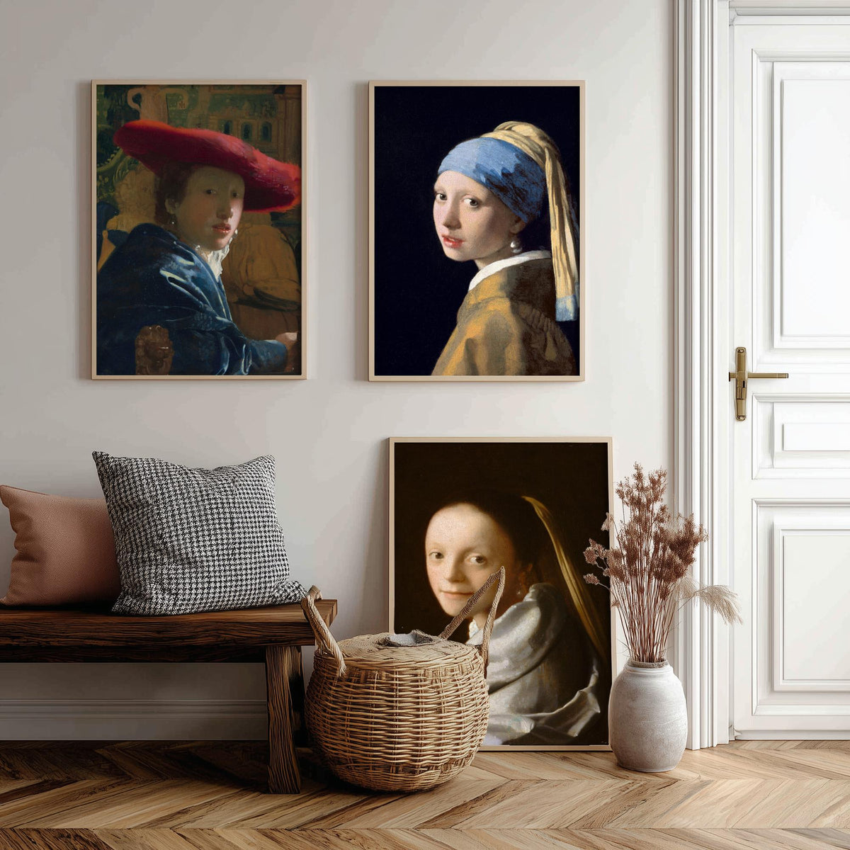 Johannes Vermeer Set of Three Art Prints - Girl with a Pearl Earring, Girl with a Red Hat, Study of a Young Woman - Painting Poster