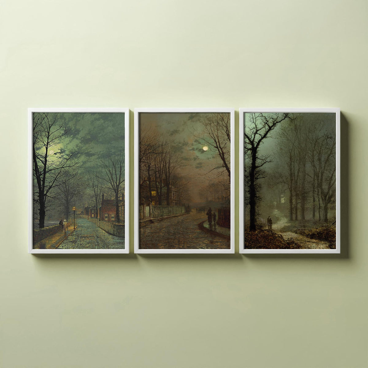John Atkinson Grimshaw Set of Three Art Prints - Moonlit Lanes and Autumn Avenues - Victorian Nocturne Painting Poster