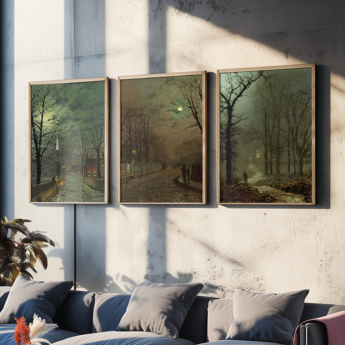 John Atkinson Grimshaw Set of Three Art Prints - Moonlit Lanes and Autumn Avenues - Victorian Nocturne Painting Poster