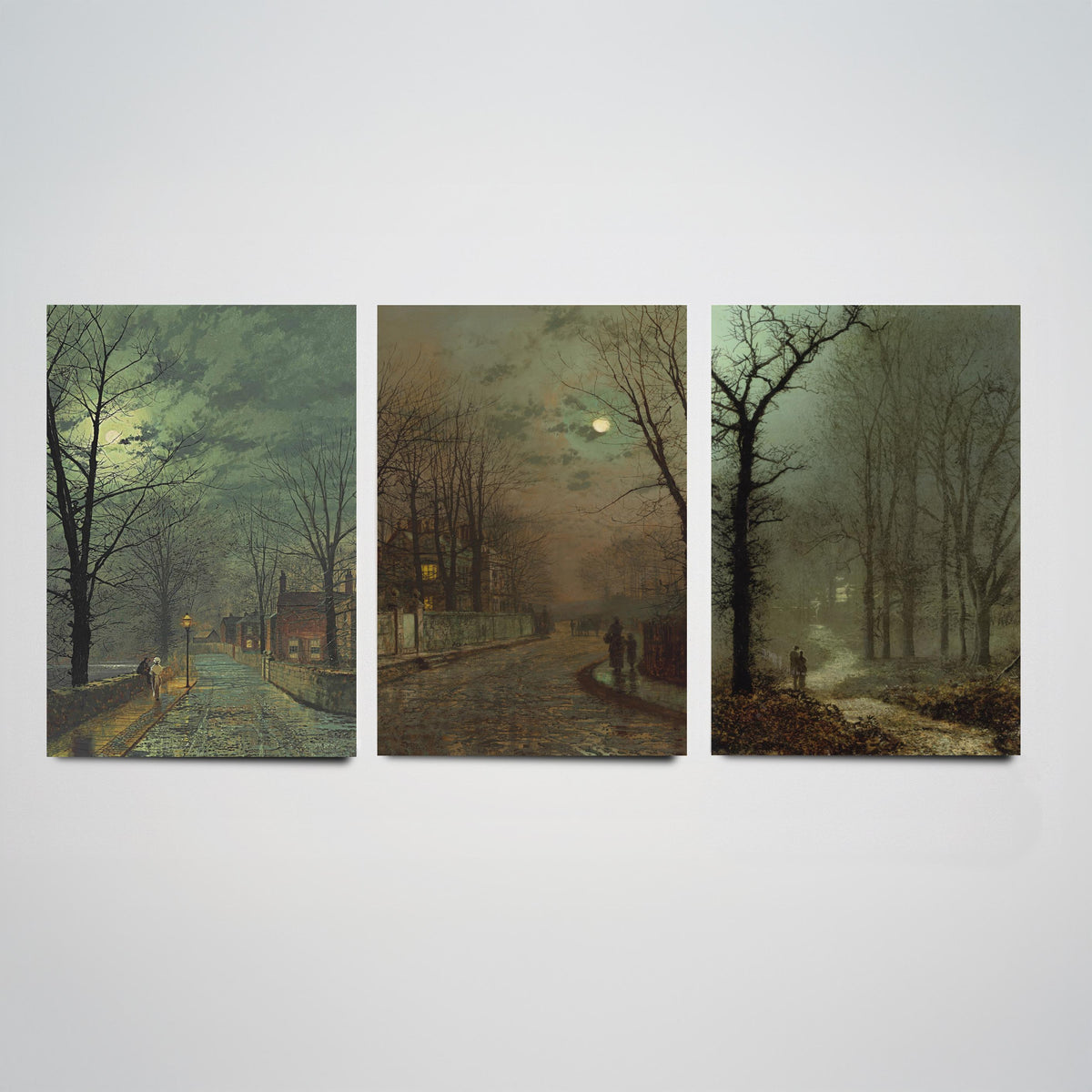 John Atkinson Grimshaw Set of Three Art Prints - Moonlit Lanes and Autumn Avenues - Victorian Nocturne Painting Poster