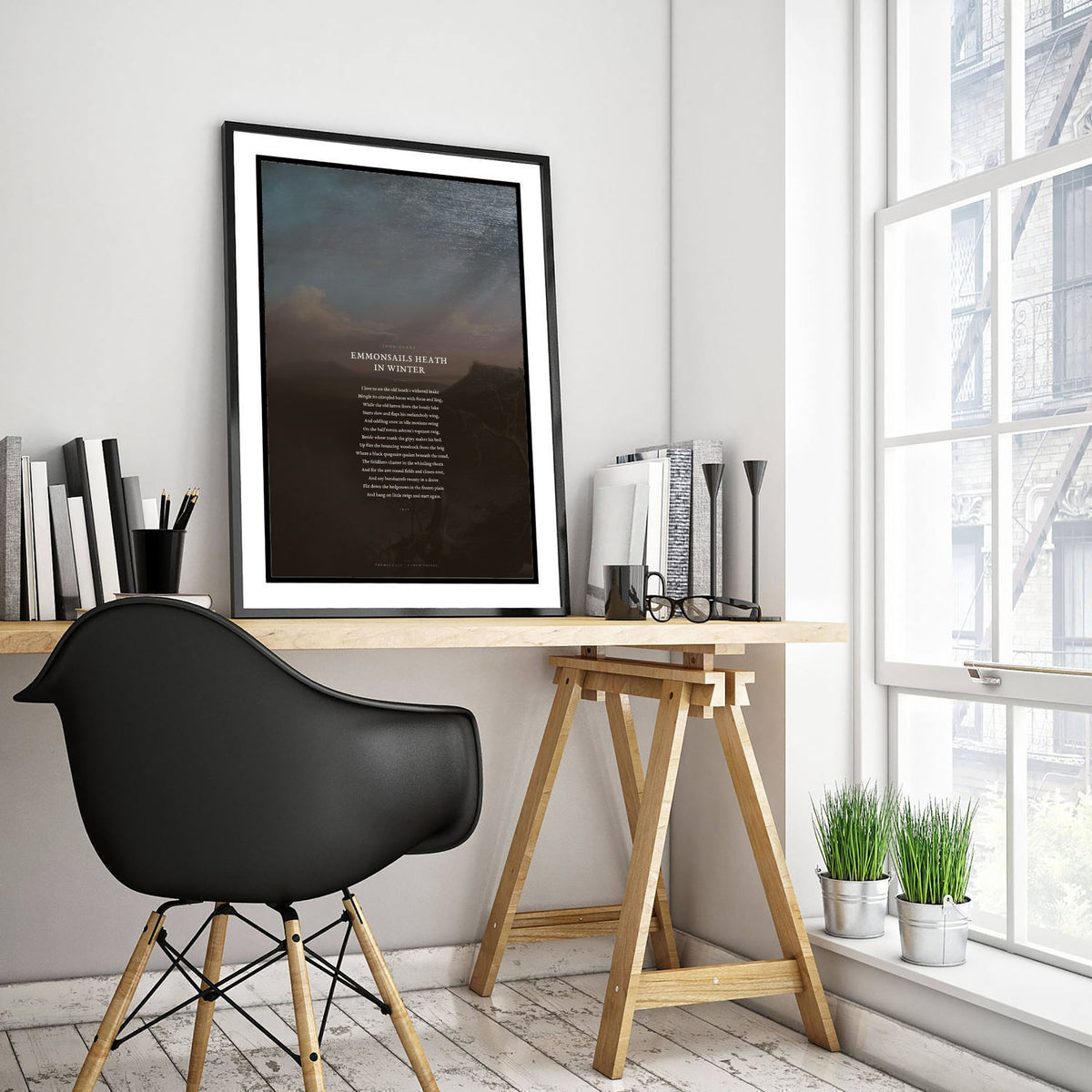 Emmonsails Heath in Winter by John Clare Art Print - Full Poem over A Snow Squall Classic Landscape Painting - Nature Poetry Poster