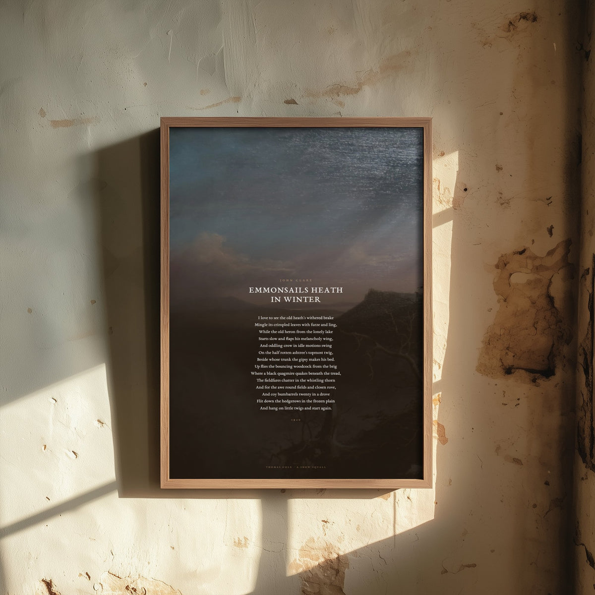 Emmonsails Heath in Winter by John Clare Art Print - Full Poem over A Snow Squall Classic Landscape Painting - Nature Poetry Poster