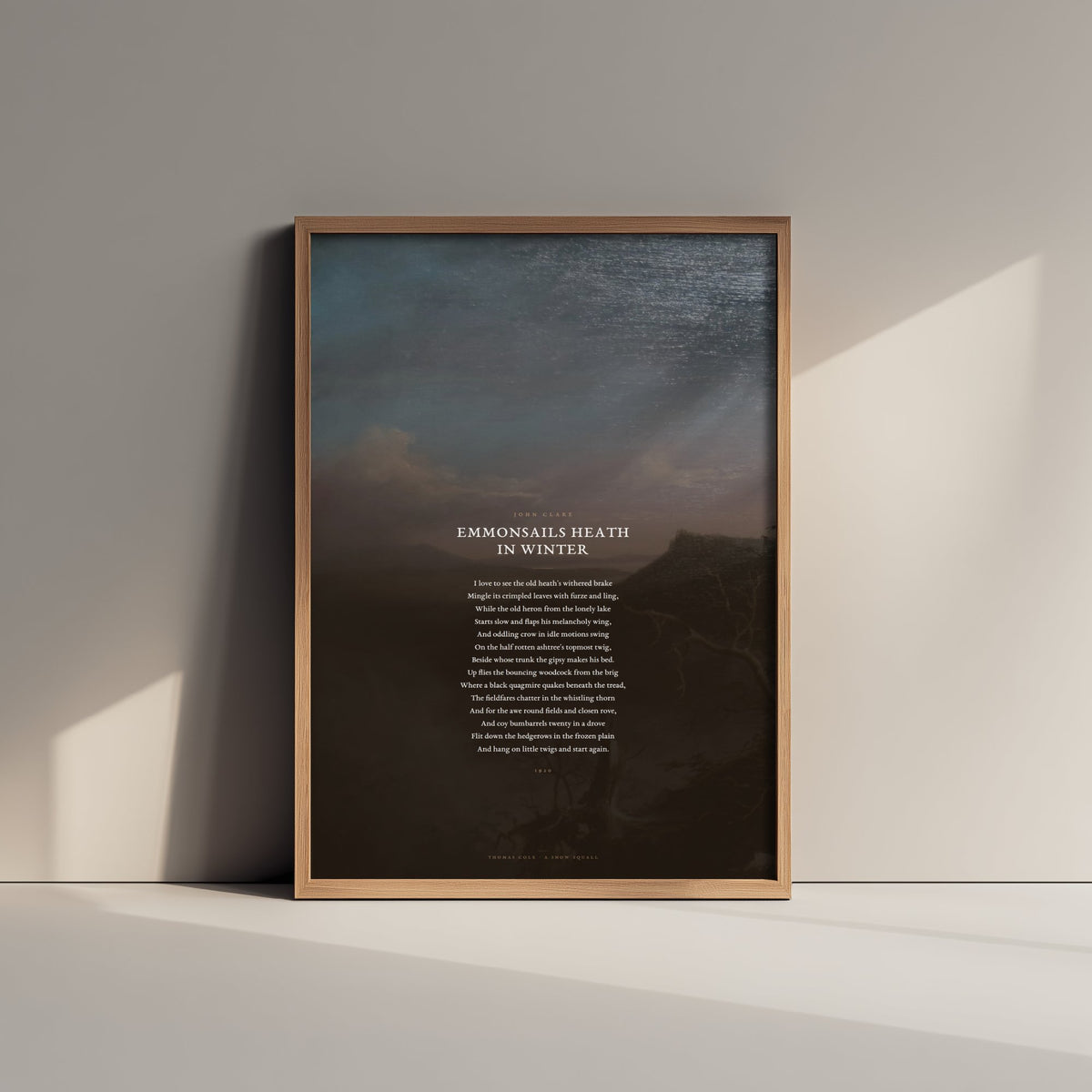 Emmonsails Heath in Winter by John Clare Art Print - Full Poem over A Snow Squall Classic Landscape Painting - Nature Poetry Poster
