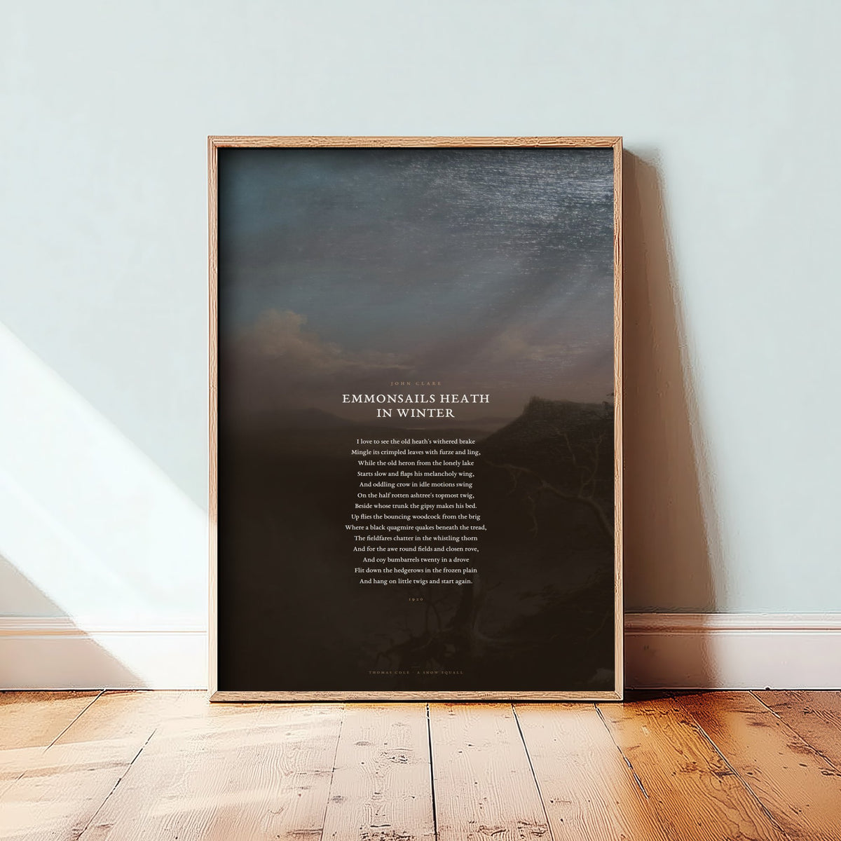 Emmonsails Heath in Winter by John Clare Art Print - Full Poem over A Snow Squall Classic Landscape Painting - Nature Poetry Poster