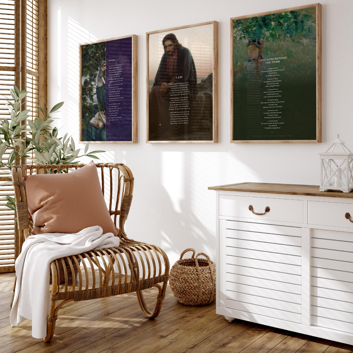 John Clare Poems Set of Three Art Prints - First Love, I Am, Love Lives Beyond the Tomb - Full Poems over Classic Paintings - Poetry Poster