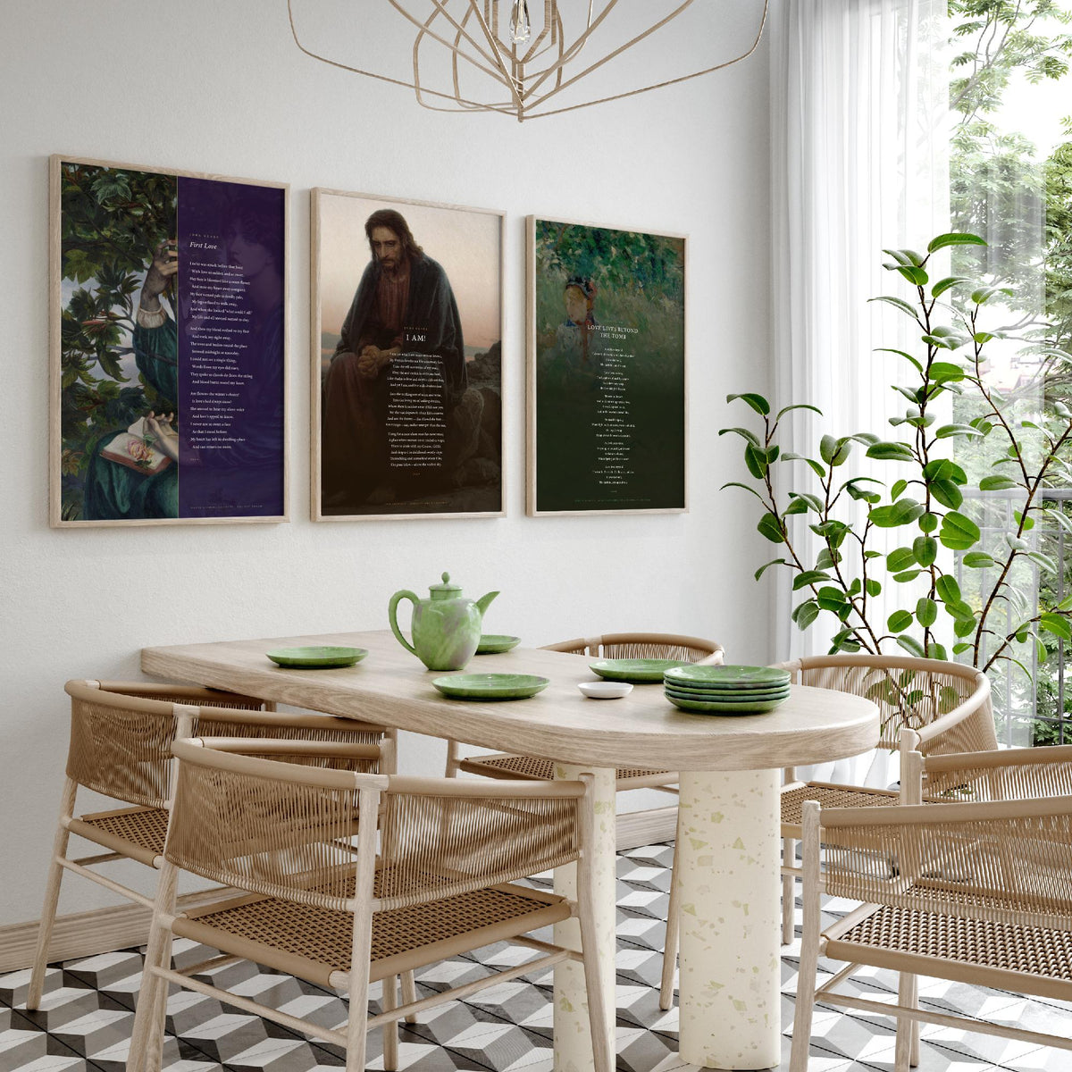John Clare Poems Set of Three Art Prints - First Love, I Am, Love Lives Beyond the Tomb - Full Poems over Classic Paintings - Poetry Poster