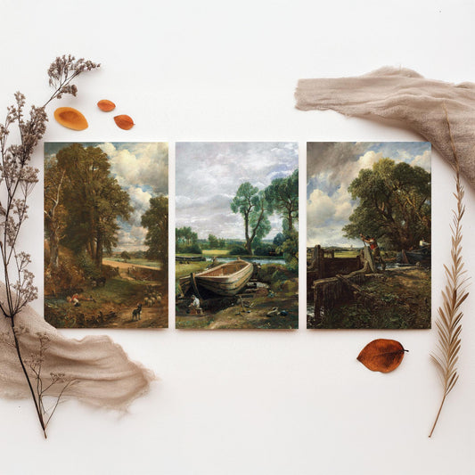 John Constable Set of Three Art Prints - The Cornfield, Boat Building near Flatford Mill, The Lock - English Landscape Painting Poster