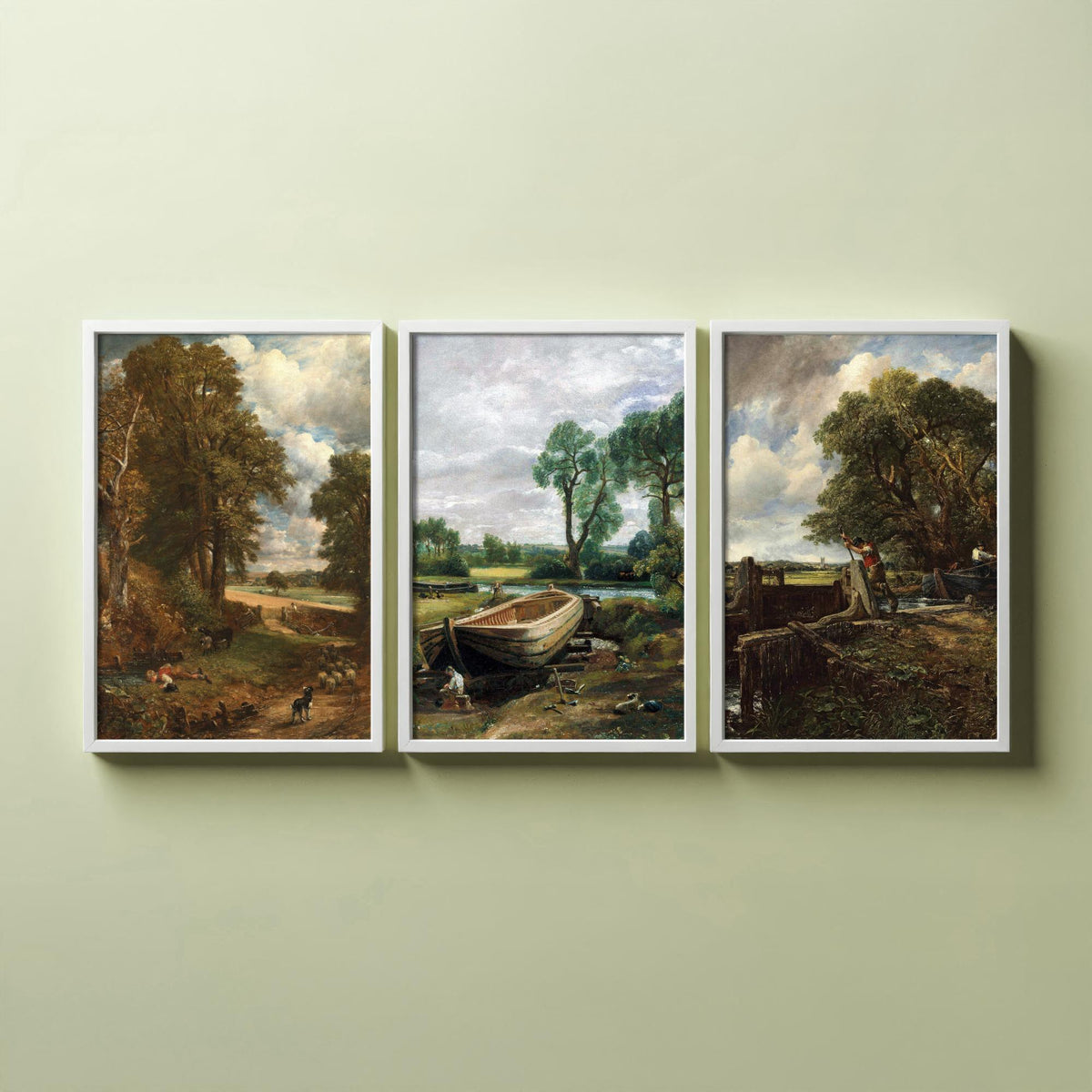 John Constable Set of Three Art Prints - The Cornfield, Boat Building near Flatford Mill, The Lock - English Landscape Painting Poster