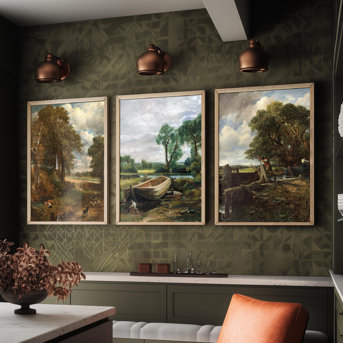John Constable Set of Three Art Prints - The Cornfield, Boat Building near Flatford Mill, The Lock - English Landscape Painting Poster