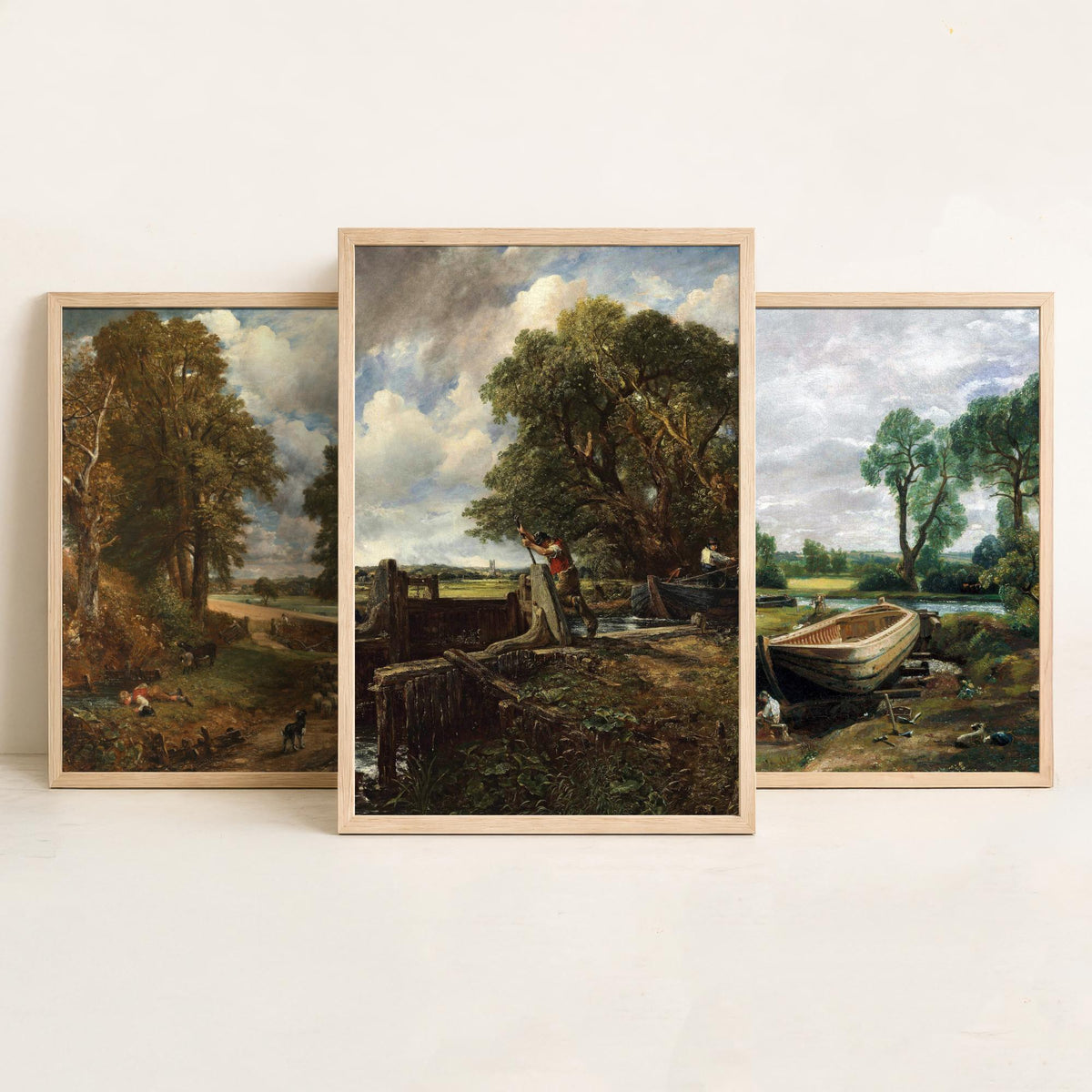 John Constable Set of Three Art Prints - The Cornfield, Boat Building near Flatford Mill, The Lock - English Landscape Painting Poster
