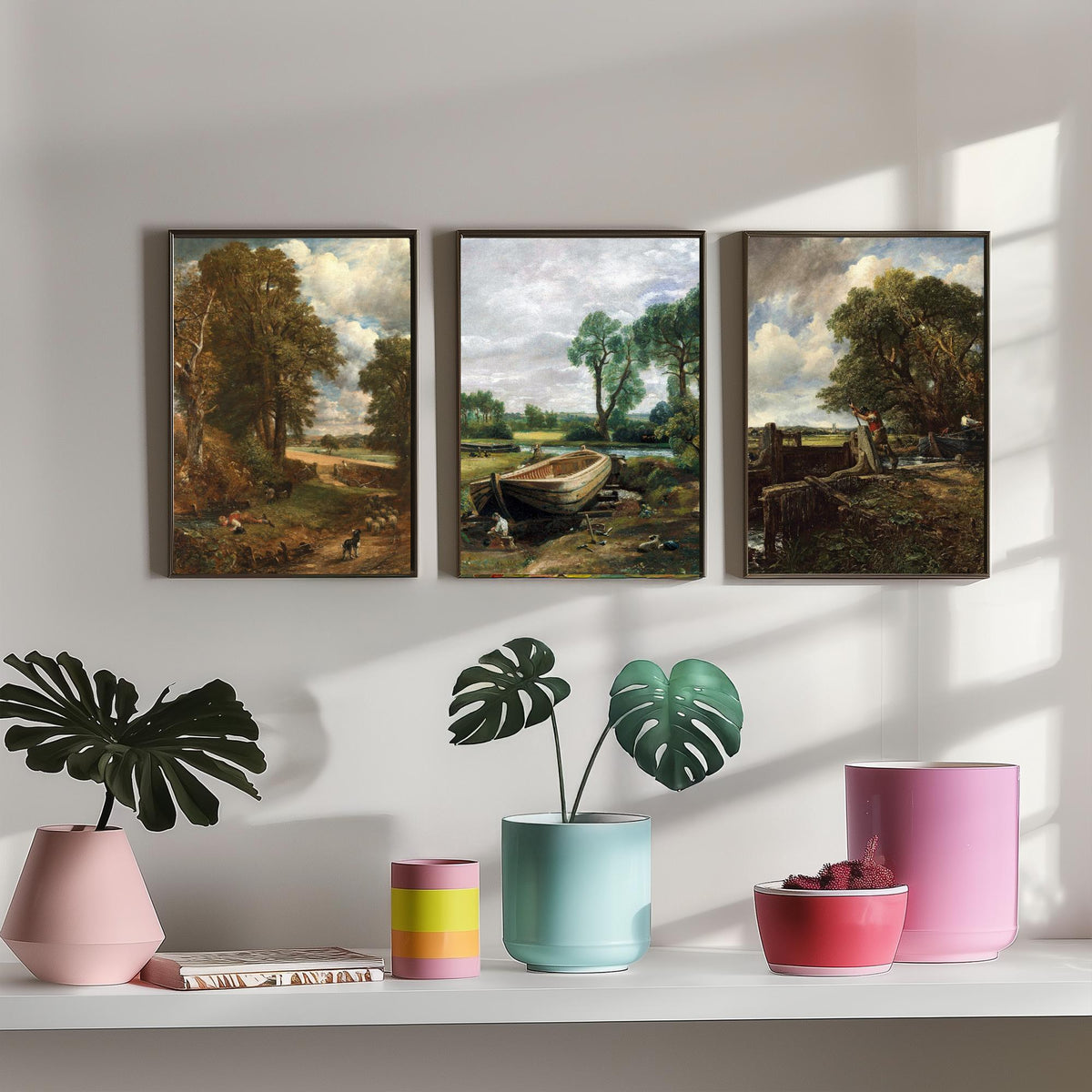 John Constable Set of Three Art Prints - The Cornfield, Boat Building near Flatford Mill, The Lock - English Landscape Painting Poster