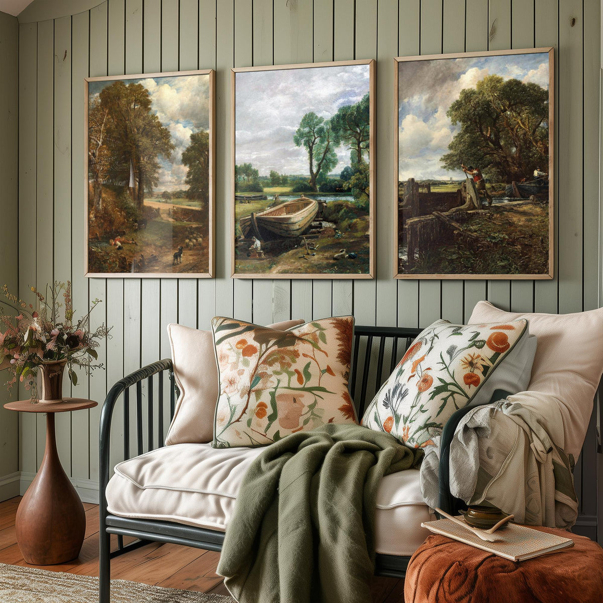 John Constable Set of Three Art Prints - The Cornfield, Boat Building near Flatford Mill, The Lock - English Landscape Painting Poster