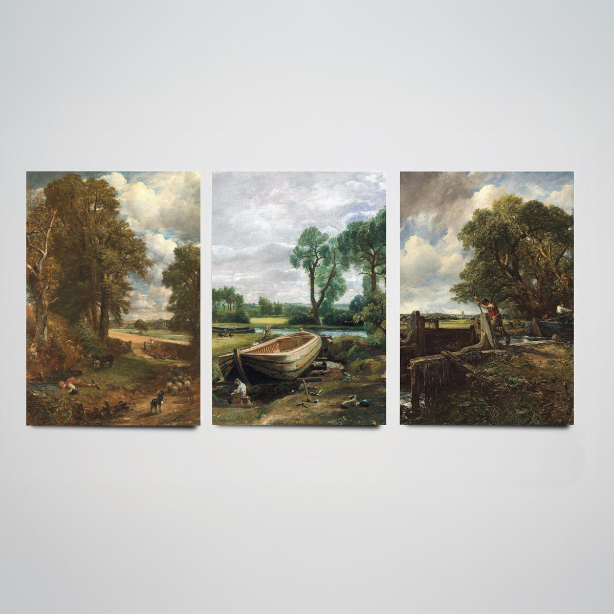 John Constable Set of Three Art Prints - The Cornfield, Boat Building near Flatford Mill, The Lock - English Landscape Painting Poster