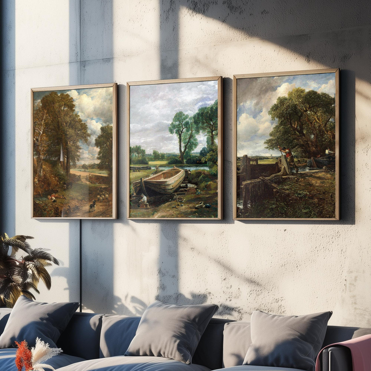 John Constable Set of Three Art Prints - The Cornfield, Boat Building near Flatford Mill, The Lock - English Landscape Painting Poster