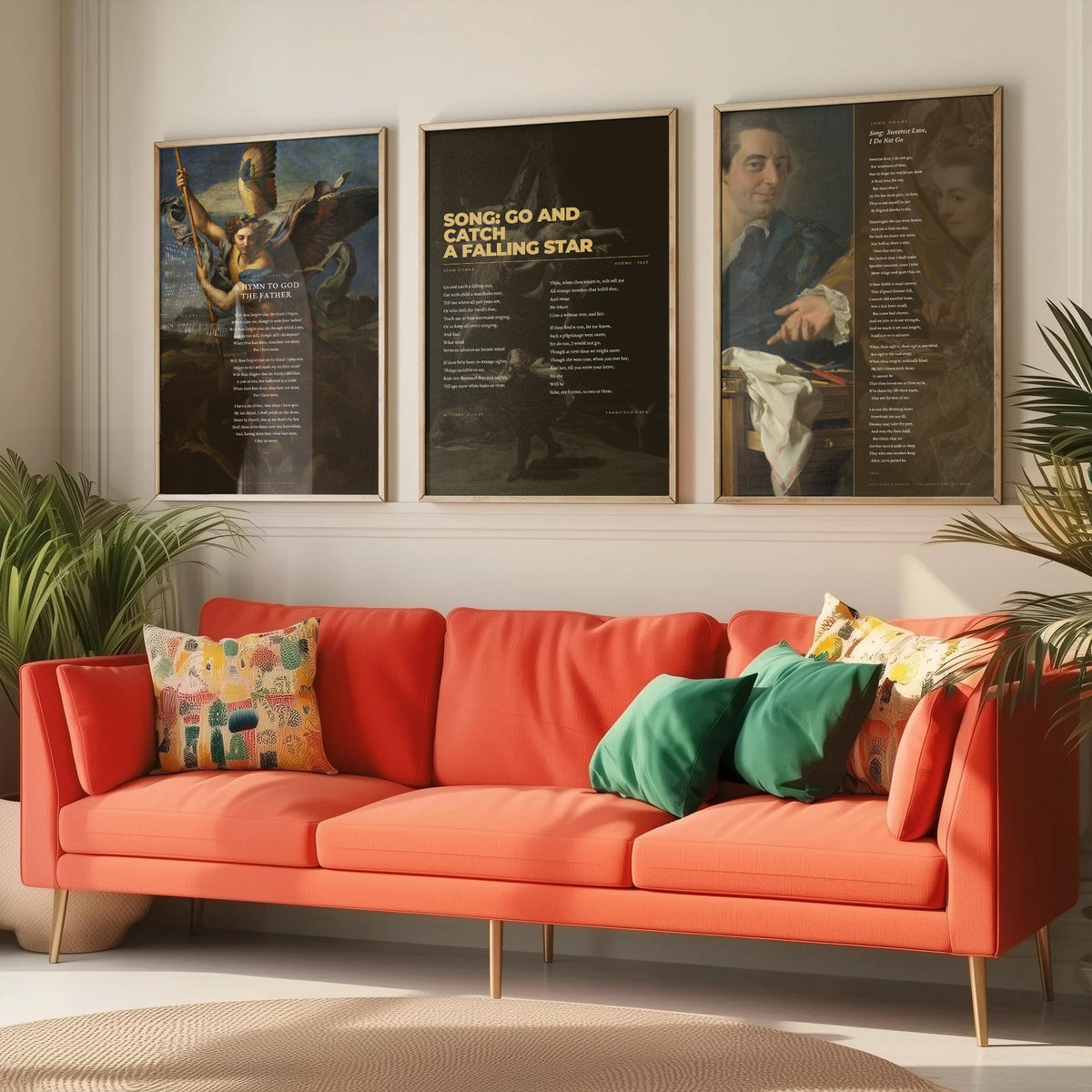 John Donne Set of Three Art Prints - Go and Catch a Falling Star, Sweetest Love I Do Not Go - Full Poems over Classic Paintings - Poster