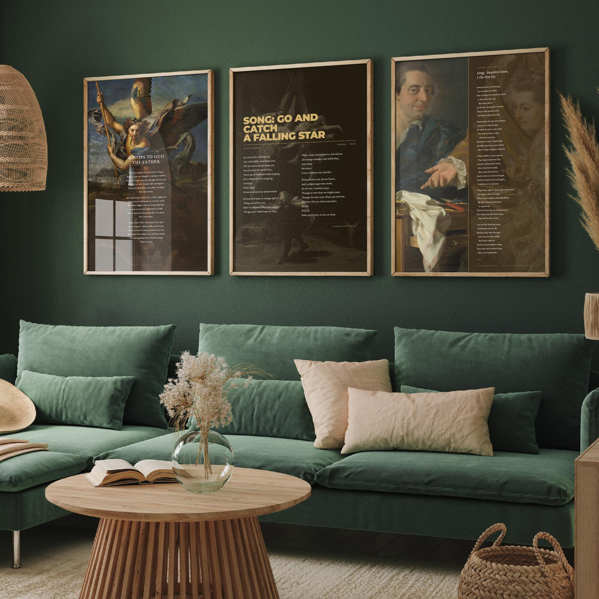 John Donne Set of Three Art Prints - Go and Catch a Falling Star, Sweetest Love I Do Not Go - Full Poems over Classic Paintings - Poster