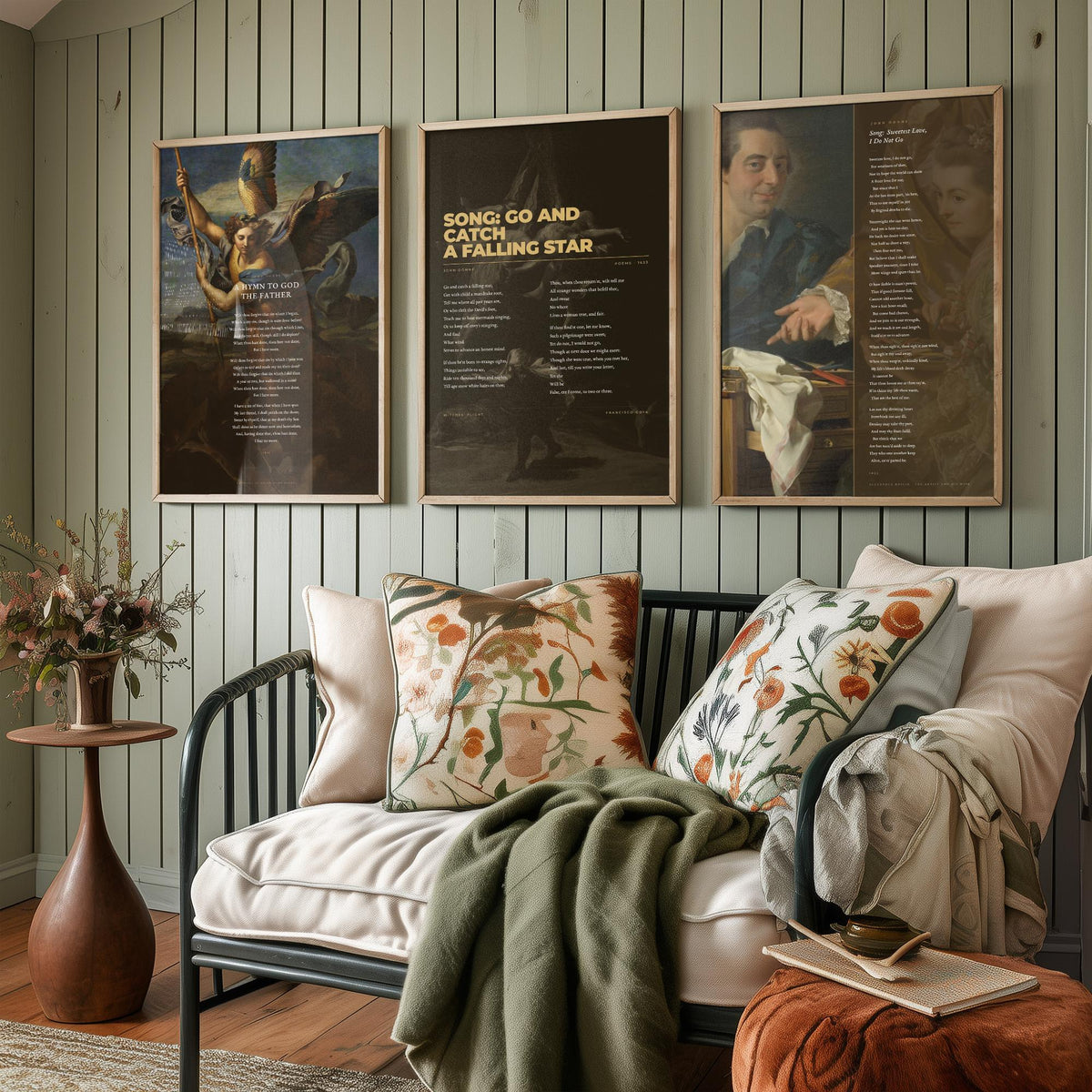 John Donne Set of Three Art Prints - Go and Catch a Falling Star, Sweetest Love I Do Not Go - Full Poems over Classic Paintings - Poster