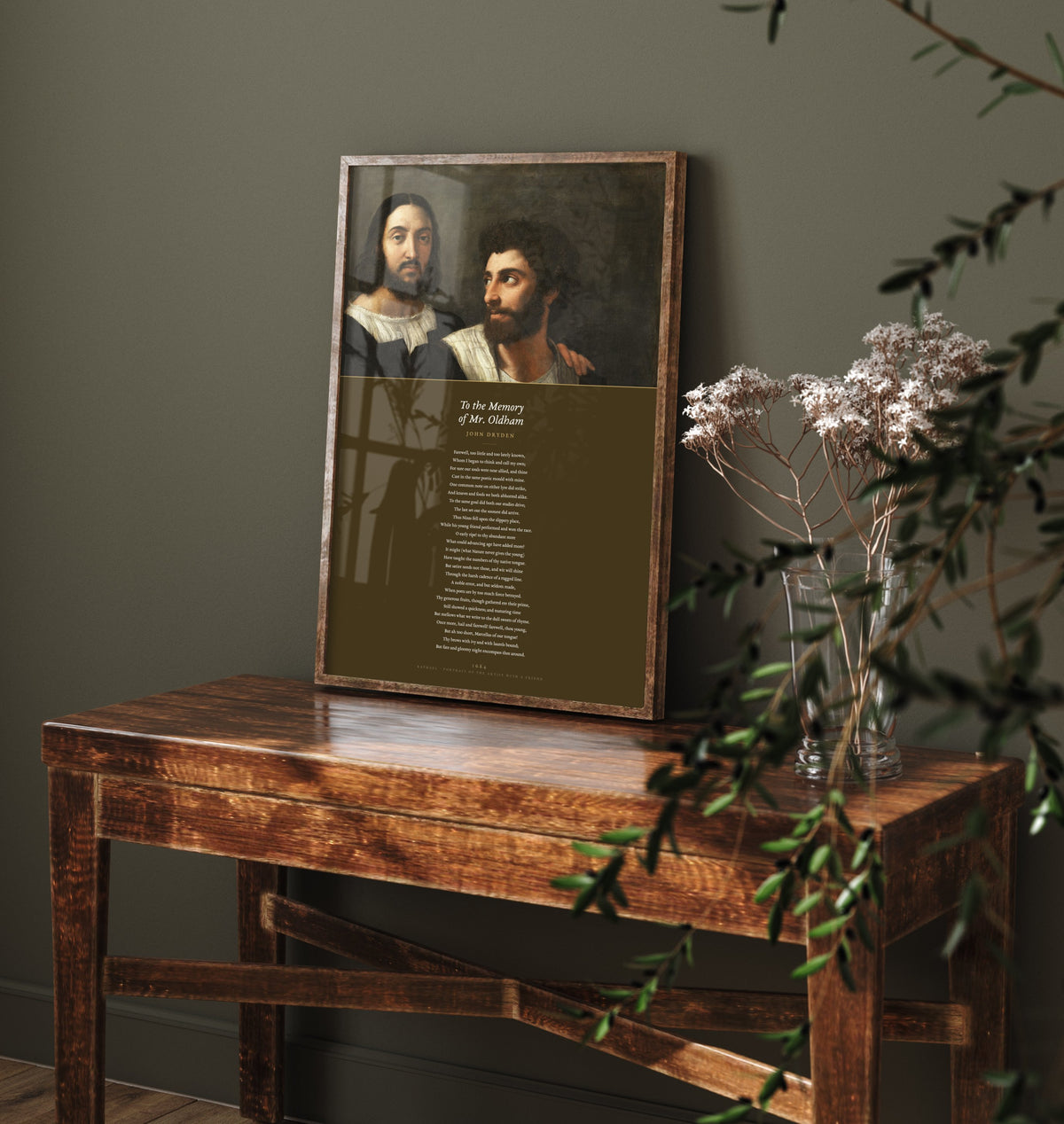 To the Memory of Mr Oldham by John Dryden Art Print - Full Poem beneath Raphael Portrait with a Friend Painting - Elegy Poster