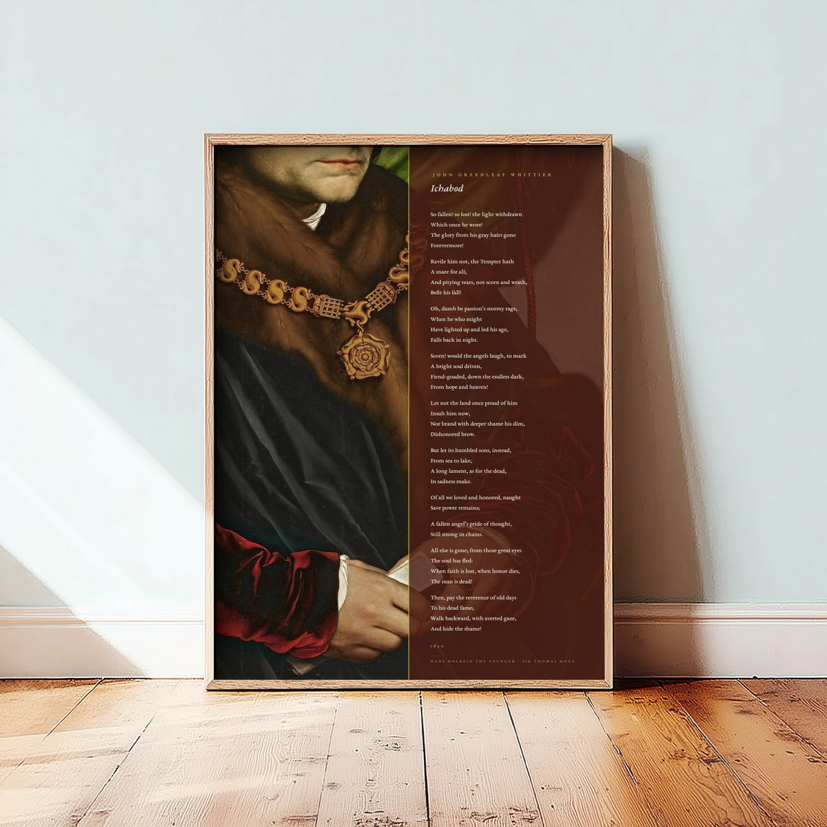 Ichabod by John Greenleaf Whittier Art Print - Full Poem beside Sir Thomas More Tudor Portrait Painting - American Poetry Poster