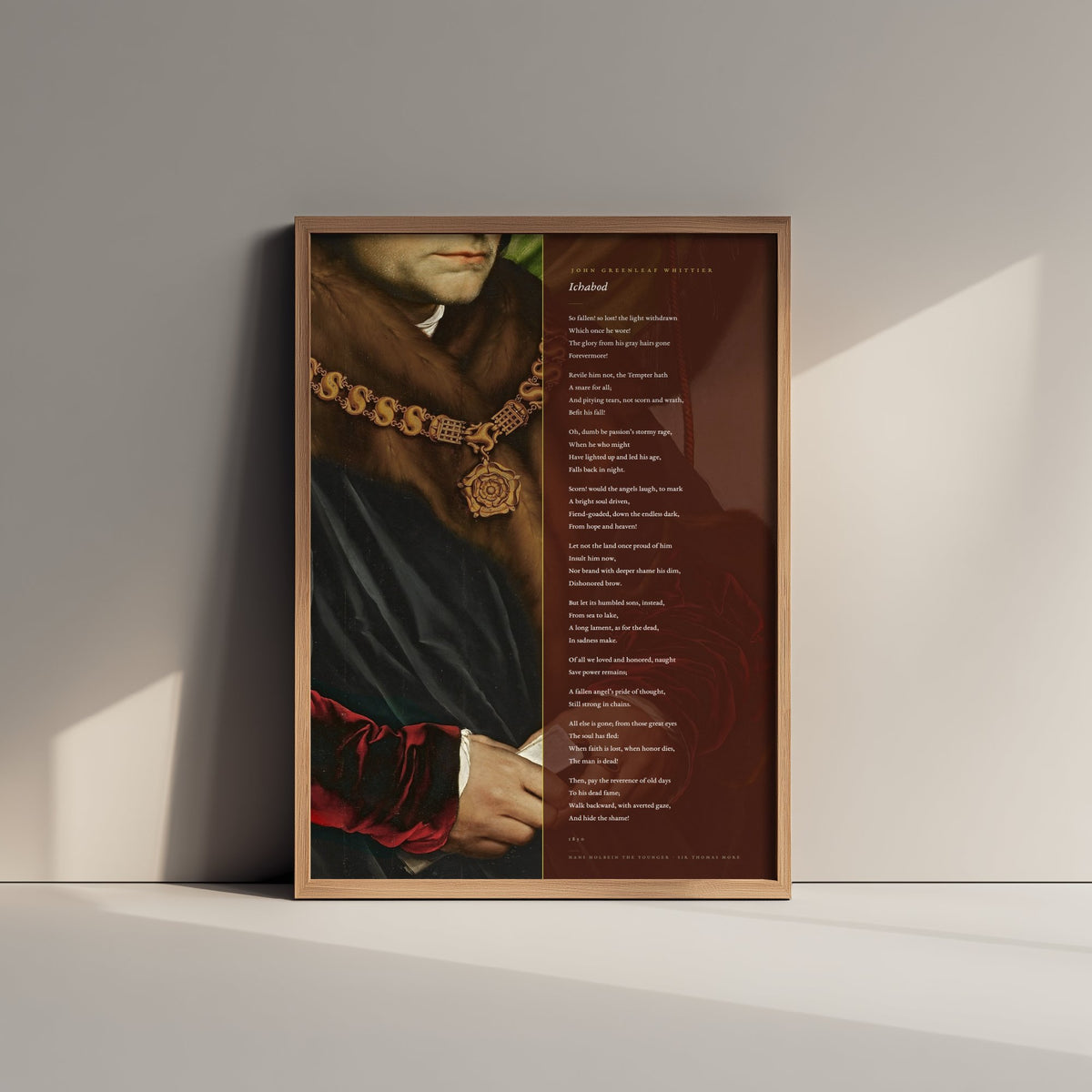 Ichabod by John Greenleaf Whittier Art Print - Full Poem beside Sir Thomas More Tudor Portrait Painting - American Poetry Poster
