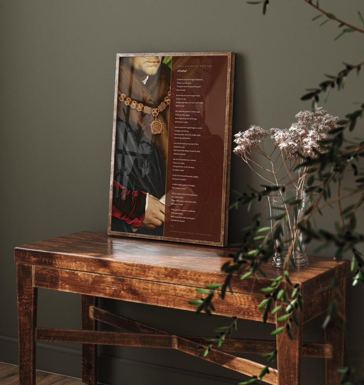 Ichabod by John Greenleaf Whittier Art Print - Full Poem beside Sir Thomas More Tudor Portrait Painting - American Poetry Poster