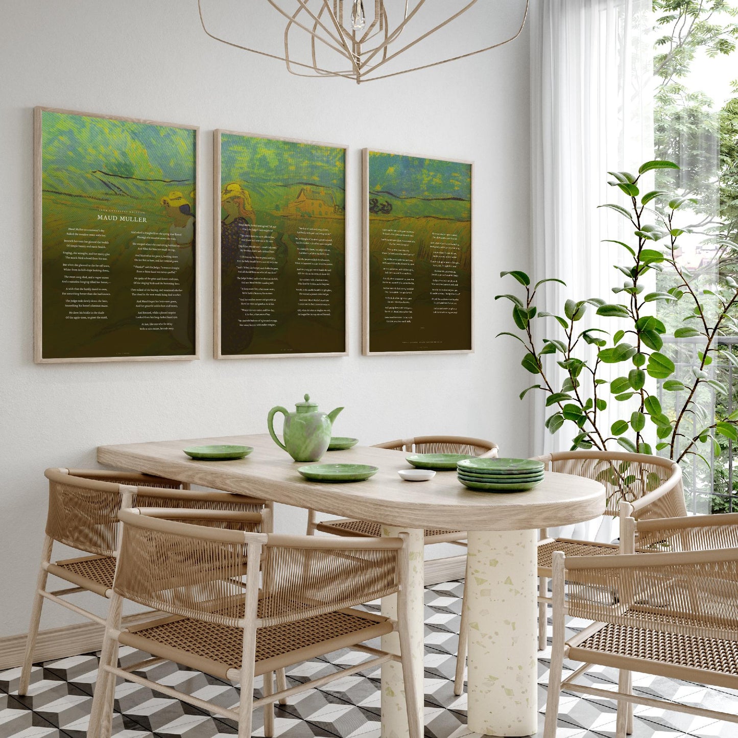 Maud Muller by John Greenleaf Whittier Set of Three Art Prints - Full Poem over Van Gogh Fields Painting - Poetry Poster Triptych Decor