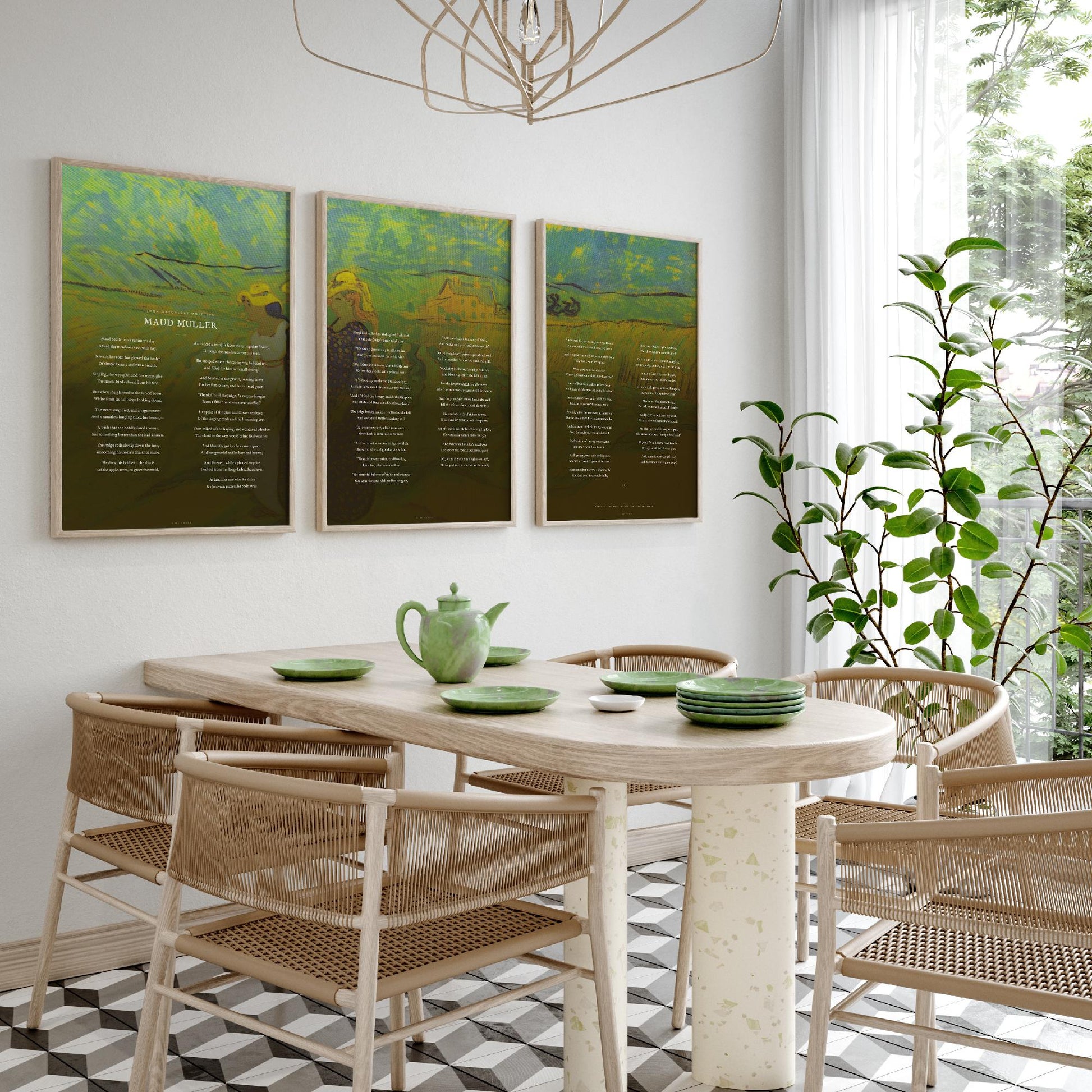 Maud Muller by John Greenleaf Whittier Set of Three Art Prints - Full Poem over Van Gogh Fields Painting - Poetry Poster Triptych Decor