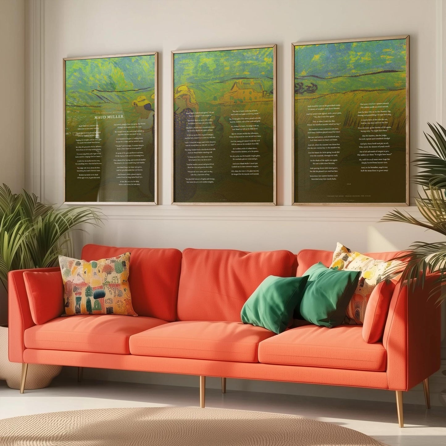 Maud Muller by John Greenleaf Whittier Set of Three Art Prints - Full Poem over Van Gogh Fields Painting - Poetry Poster Triptych Decor
