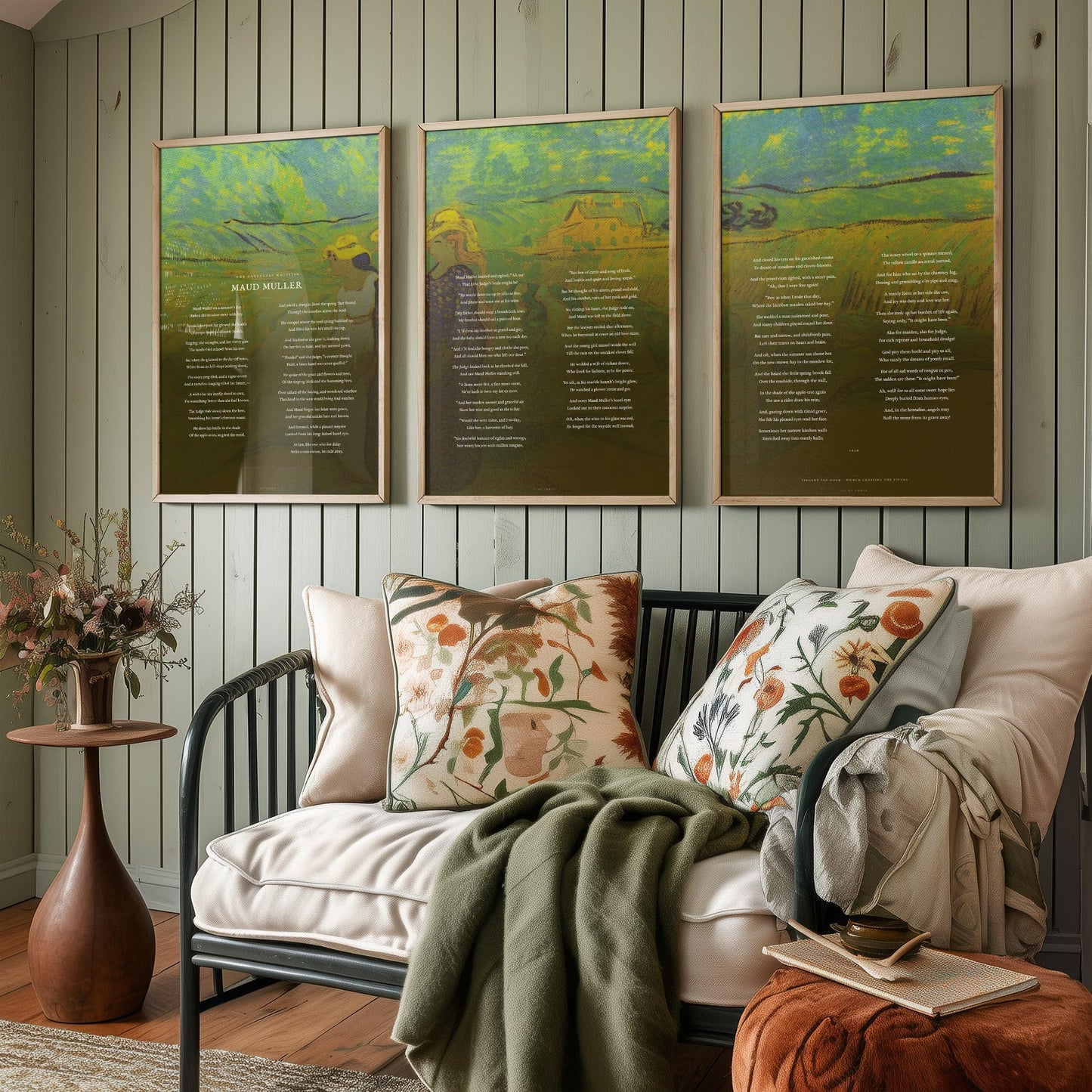 Maud Muller by John Greenleaf Whittier Set of Three Art Prints - Full Poem over Van Gogh Fields Painting - Poetry Poster Triptych Decor
