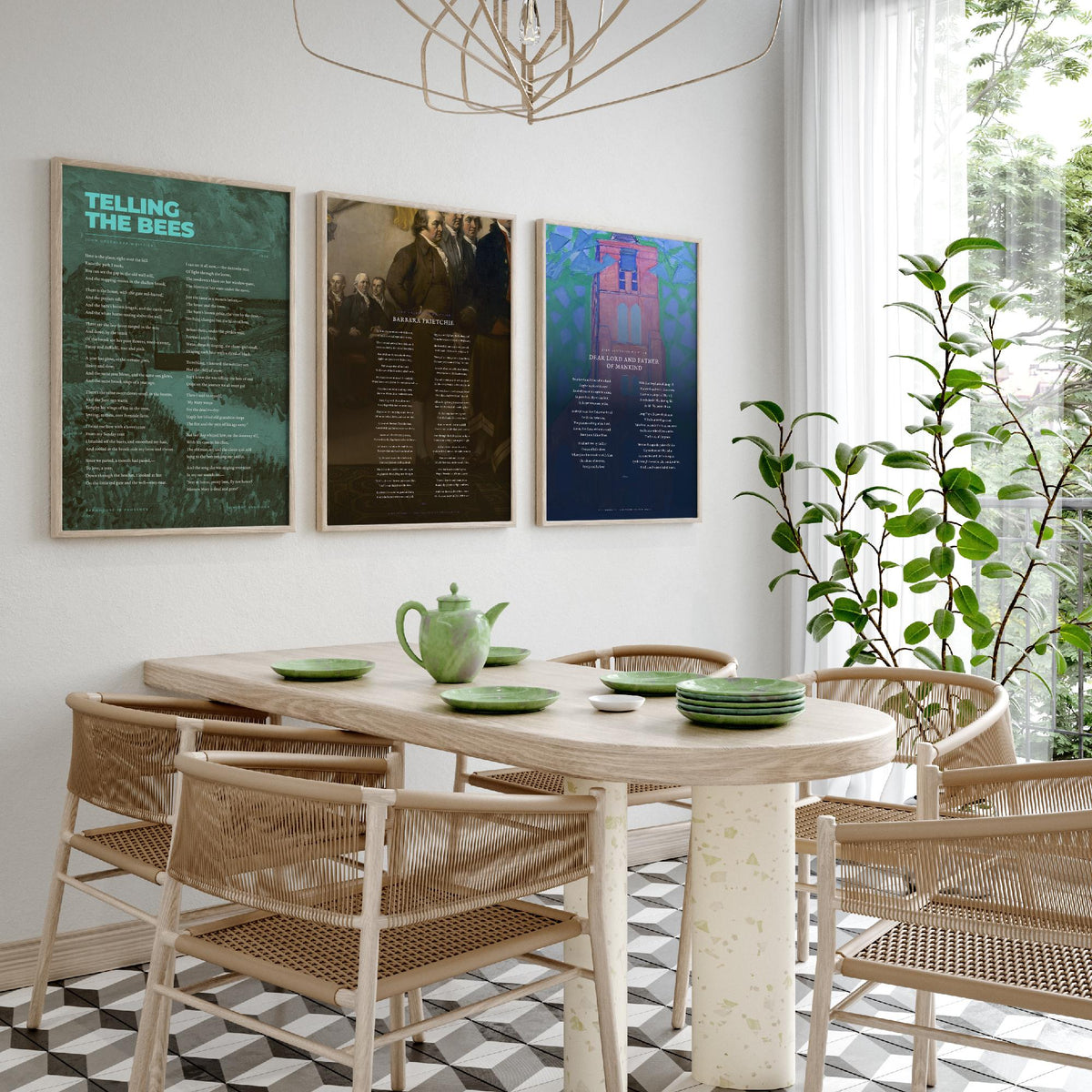 Whittier Poems Set of Three Art Prints - Telling the Bees, Barbara Frietchie, Dear Lord and Father of Mankind - Painting Poster Triptych