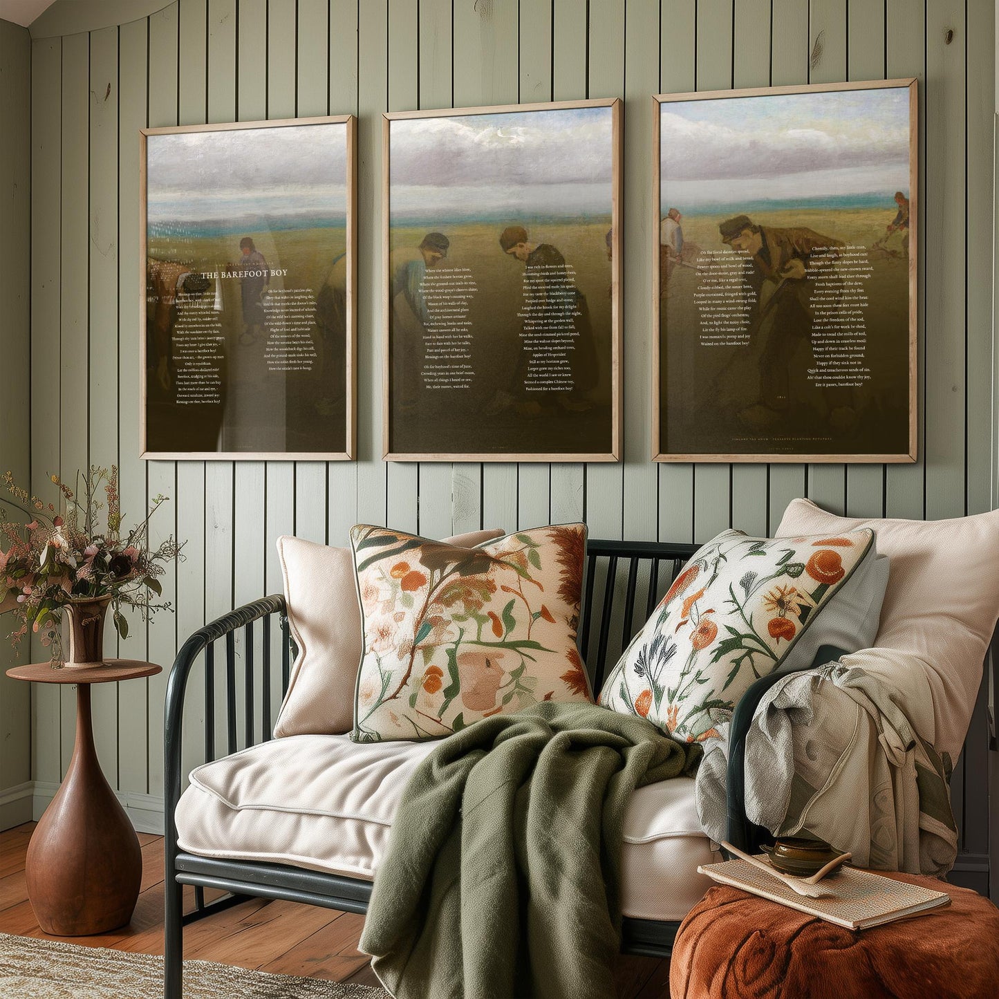 The Barefoot Boy by John Greenleaf Whittier Set of Three Art Prints - Full Poem over Van Gogh Painting - Nostalgic Poetry Poster Triptych