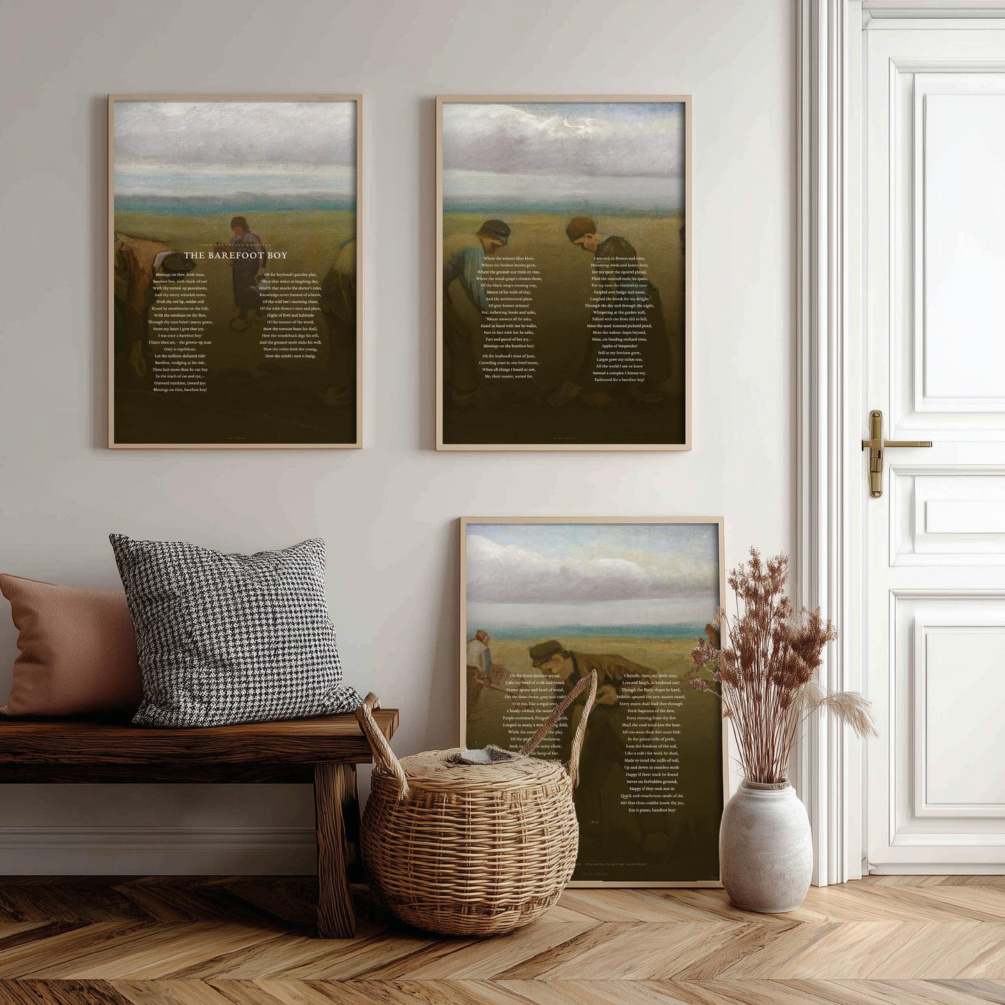 The Barefoot Boy by John Greenleaf Whittier Set of Three Art Prints - Full Poem over Van Gogh Painting - Nostalgic Poetry Poster Triptych