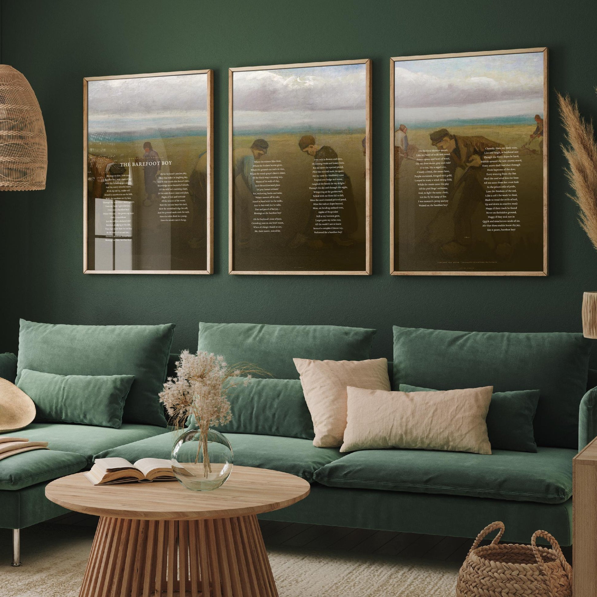 The Barefoot Boy by John Greenleaf Whittier Set of Three Art Prints - Full Poem over Van Gogh Painting - Nostalgic Poetry Poster Triptych